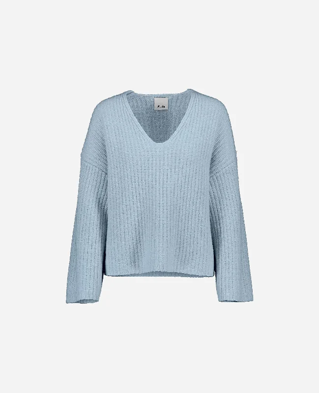 V-Pullover aus Cashmere-Mischung in Blau Minimalist sweaters