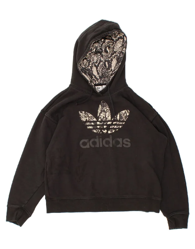 ADIDAS Womens Oversized Graphic Hoodie Jumper UK 10 Small Black Cotton Date night sweaters