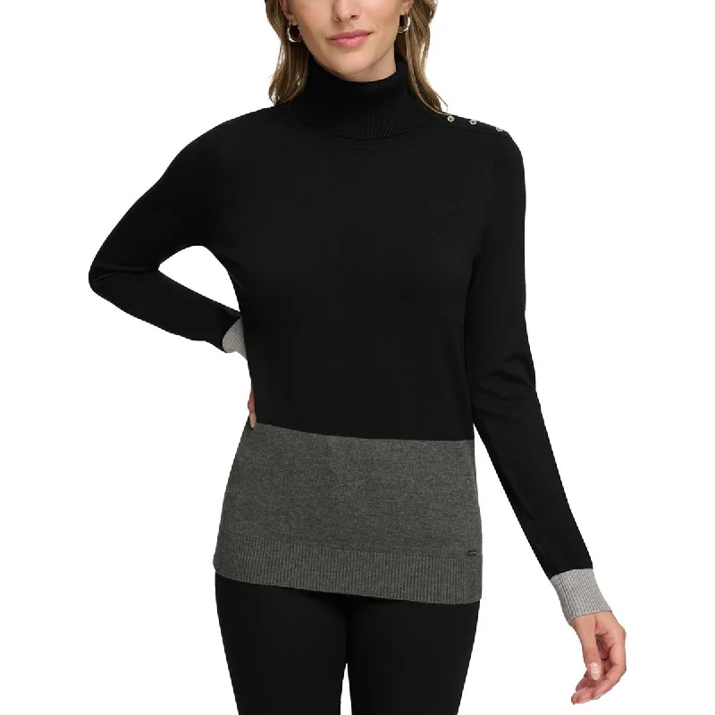 Calvin Klein Womens Colorblock Long Sleeve Turtleneck Sweater Breathable sweaters