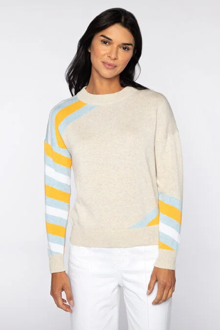 Kinross Cashmere Intarsia Stripe Crew Trendy oversized sweaters