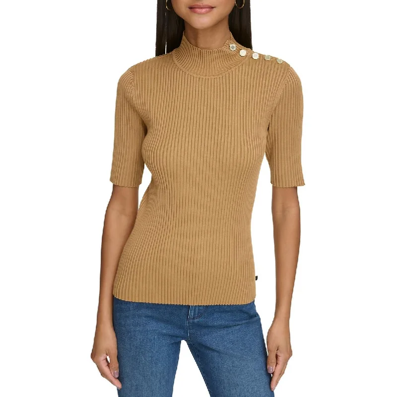 Karl Lagerfeld Paris Womens Button Trim Elbow Sleeve Mock Turtleneck Sweater Spring sweaters