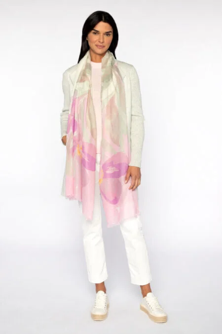 Kinross Cashmere Kiwi Blooms Print Scarf - Freesia Patagonia sweaters