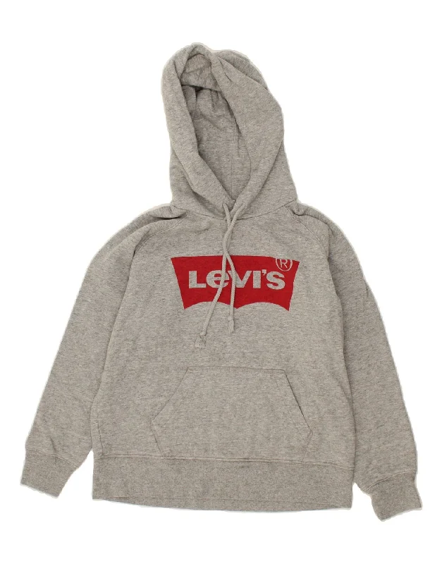 LEVI'S Womens Graphic Hoodie Jumper UK 6 XS Grey Cotton Office sweaters