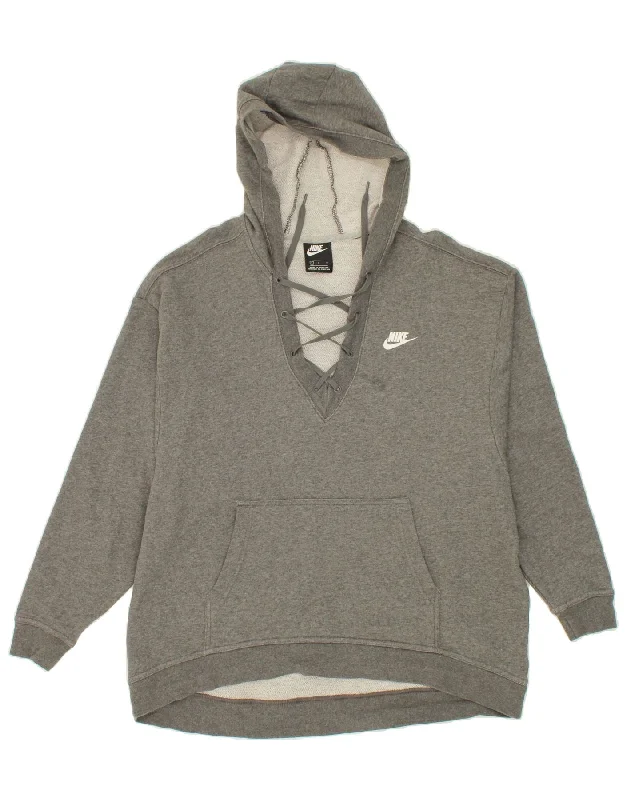 NIKE Womens Oversized Hoodie Jumper UK 16 Large Grey Cotton Must-have sweaters for this season