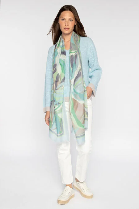 Kinross Cashmere Palm Print Scarf - Surf Moisture-wicking sweaters