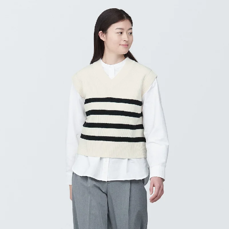 Ribbed Knit V-Neck Short Sweater Striped Vest Weekend sweaters