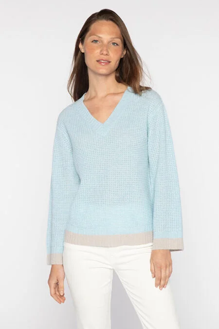 Kinross Cashmere Thermal Pop Trim Vee Women's sweaters