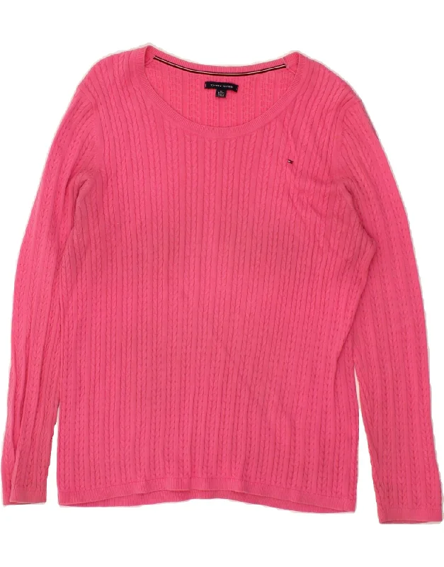 TOMMY HILFIGER Womens Boat Neck Jumper Sweater UK 18 XL Pink Cotton UV protection sweaters