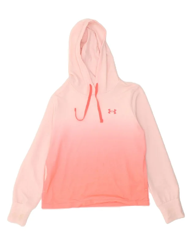 UNDER ARMOUR Womens Oversized Hoodie Jumper UK 6 XS Pink Colourblock Softest cashmere sweaters