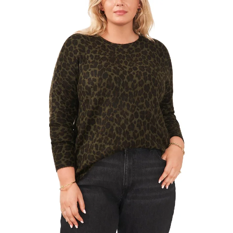 Vince Camuto Womens Plus Leopard Crewneck Crewneck Sweater Eco-friendly sweaters