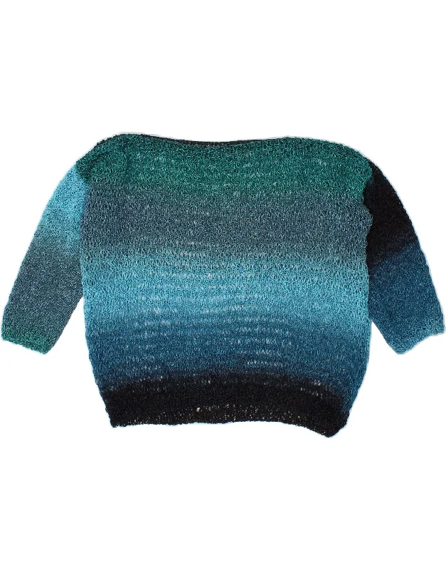 VINTAGE Womens Boat Neck Jumper Sweater UK 14 Medium Blue Colourblock Christmas sweaters