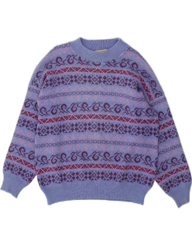 VINTAGE Womens Crew Neck Jumper Sweater UK 16 Large Purple Fair Isle Budget-friendly sweaters