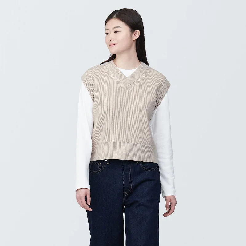 Ribbed Knit V-Neck Short Sweater Vest Crewneck sweaters