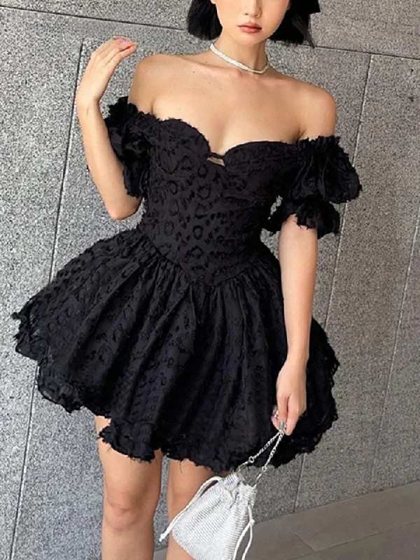 Lolita Summer Vintage High Waist Black Ball Gown Goth Aesthetic Puff Sleeve V-neck Corset Mini Dress Best mini dresses for petites