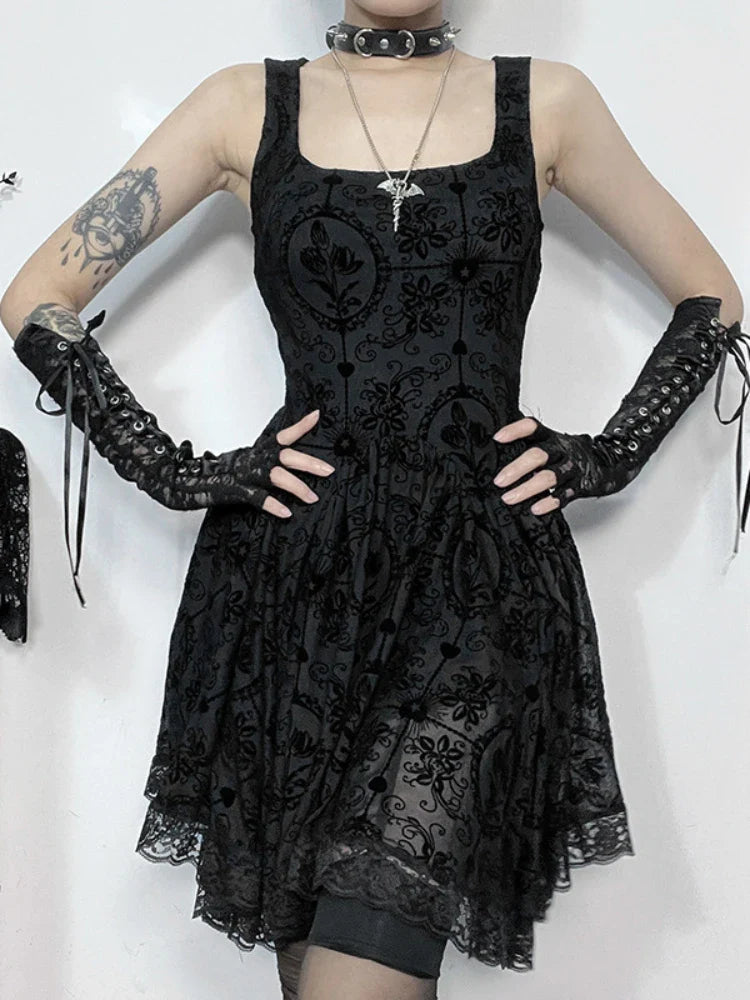 2024 Summer New Harajuku Retro Sexy Wrapped Hip Mini Dress Y2K Vintage Gothic Punk Dark Style Tie Up A-Line Dress Flattering mini dresses for all body types