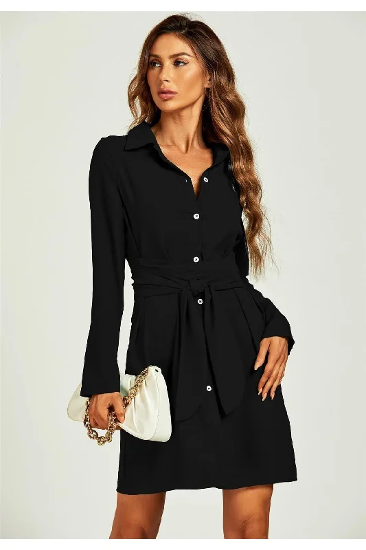 FS Collection Shirt Mini Wrap Dress In Black Hot new arrivals in mini dresses