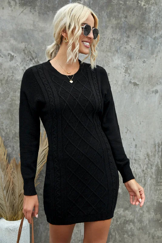 Geometric Texture Bodycon Sweater Mini Dress Ruffled mini dresses