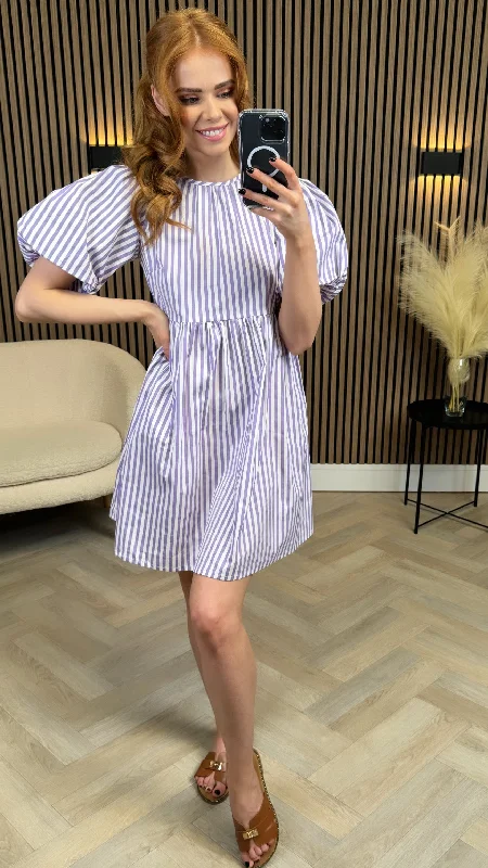 Lee Lilac & White Striped Puff Sleeve Smock Mini Dress Sequin mini dresses