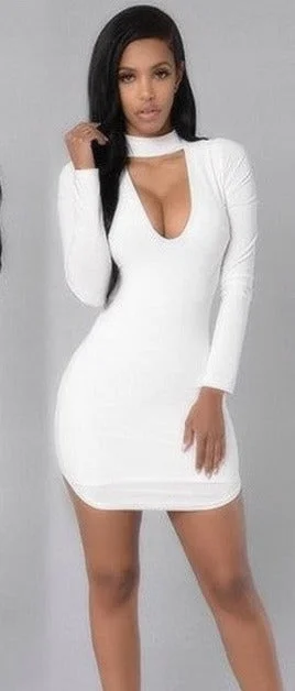 Mini Dress | Bodycon Deep V Short Dress White Budget-friendly mini dresses