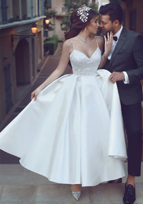 Ball Gown V-Neck Ankle-length Lace Wedding Dress Classic Lace Gown