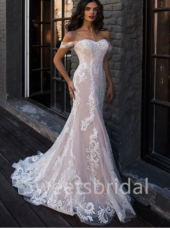 Elegant Sweetheart Off shoulder Mermaid Lace applique Wedding Dresses,DB0318 Beaded Bridal Gown