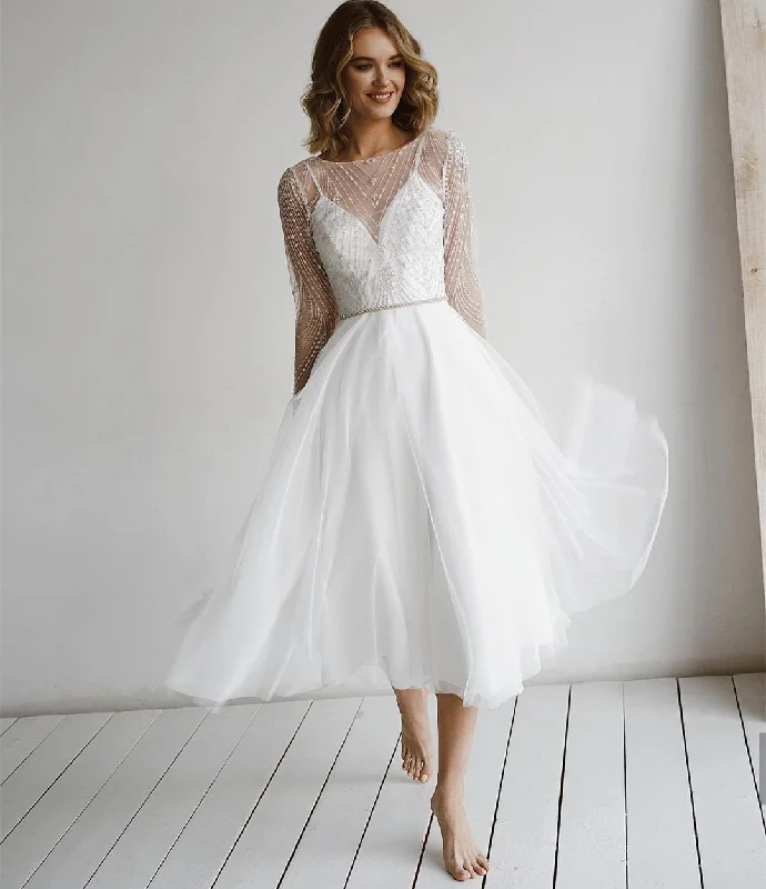 Wedding Dress Long Sleeves Beading Sashes Backless Appliques Timeless Wedding Dress