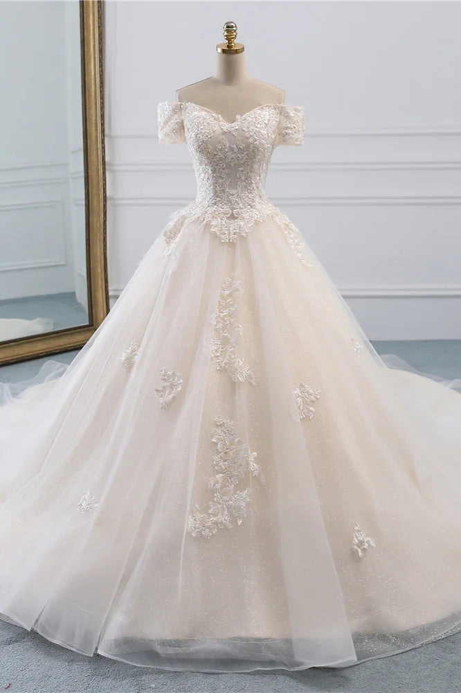 Off-the-Shoulder Wedding Gown With Lace Appliques Timeless Wedding Dress