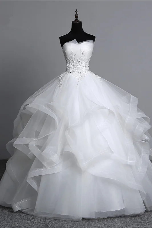 Strapless Layers Wedding Gown With Appliques Beadings Short Wedding Gown