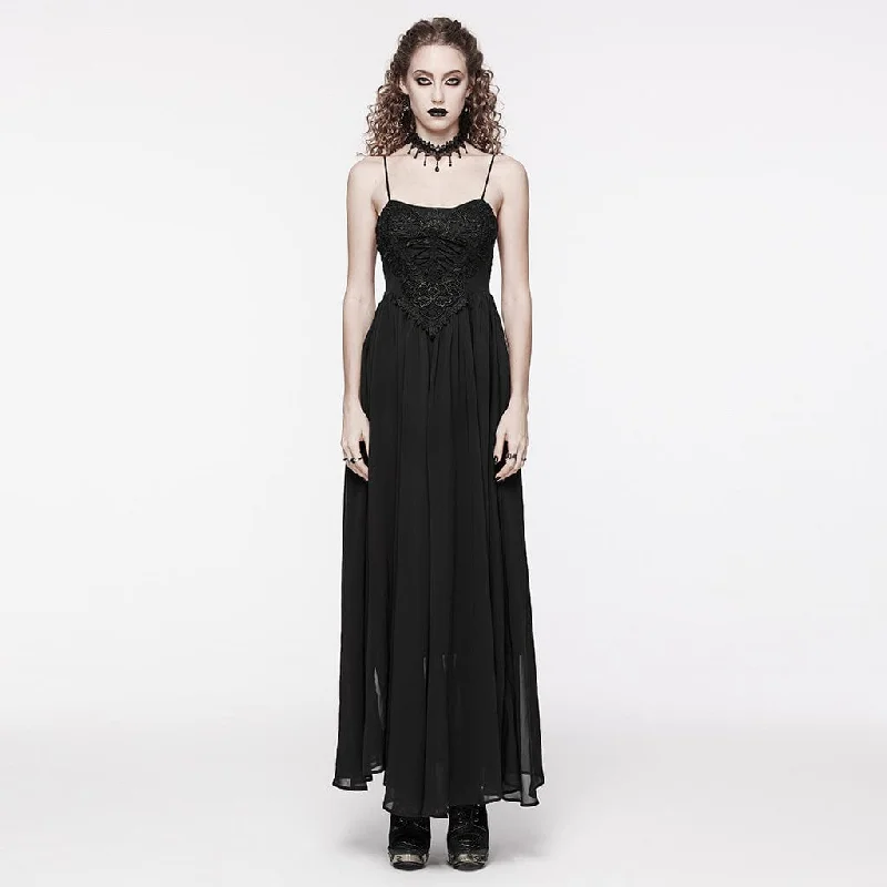 Women's Gothic Floral Embroidered Lace-up Slip Wedding Dress Mermaid Lace Gown