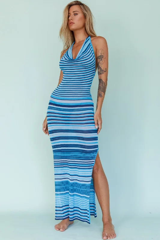 Azure Shores Knit Midi Dress Striped Blue Red carpet midi dresses