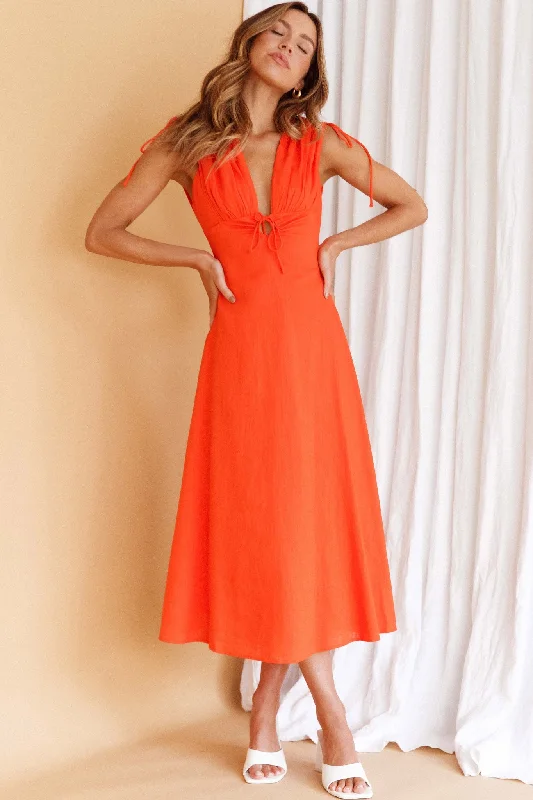 Cape Cod Drawstring Accent Midi Dress Tangerine Must-have midi dresses for this season