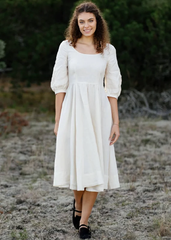 Carmen Dress, 3/4 Sleeve, Milky White, Hemp Revolve midi dresses