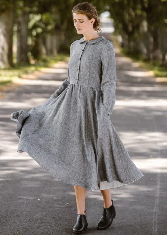 Classic Dress, Long Sleeve, Twill Linen, Grey Moon Bodycon midi dresses