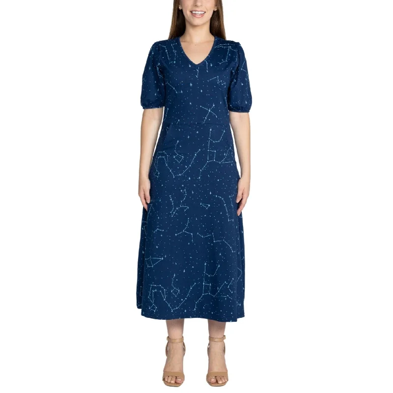 Constellations Glow-in-the-Dark Navy Long Midi Dress (With Waist Seam) Urban Outfitters midi dresses