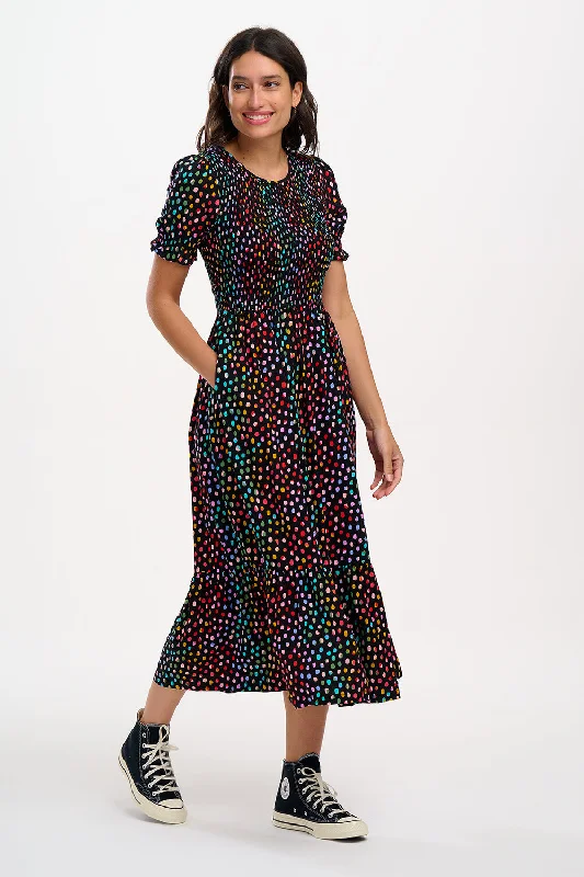 Gemma Midi Shirred Dress - Black, Rainbow Pebbles New Year's Eve midi dresses