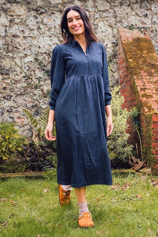 Kirsty Midi Smock Dress - Mid-Blue Denim Wrap midi dresses