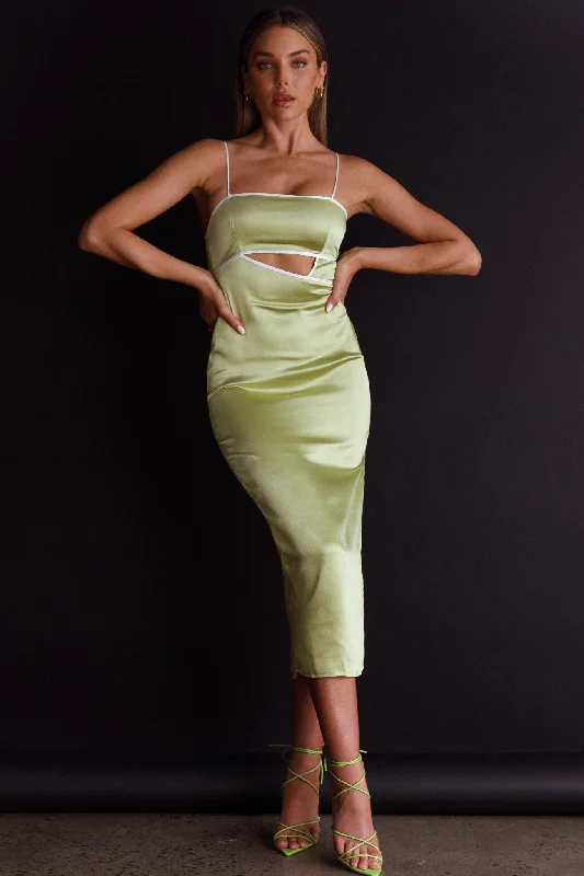 Laia Cut-Out Bodice Midi Dress Green Street style midi dresses