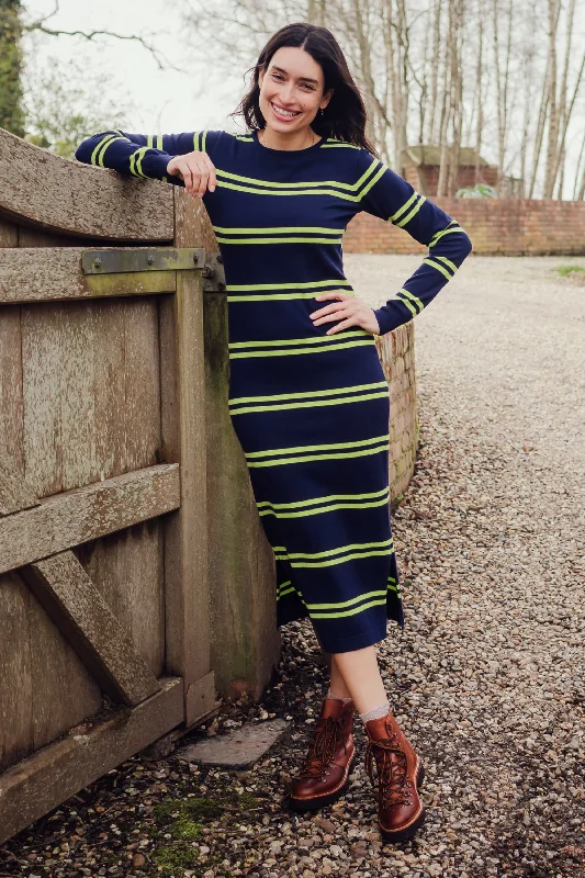 Liselle Midi Knit Dress - Navy, Double Stripe Flowy midi dresses