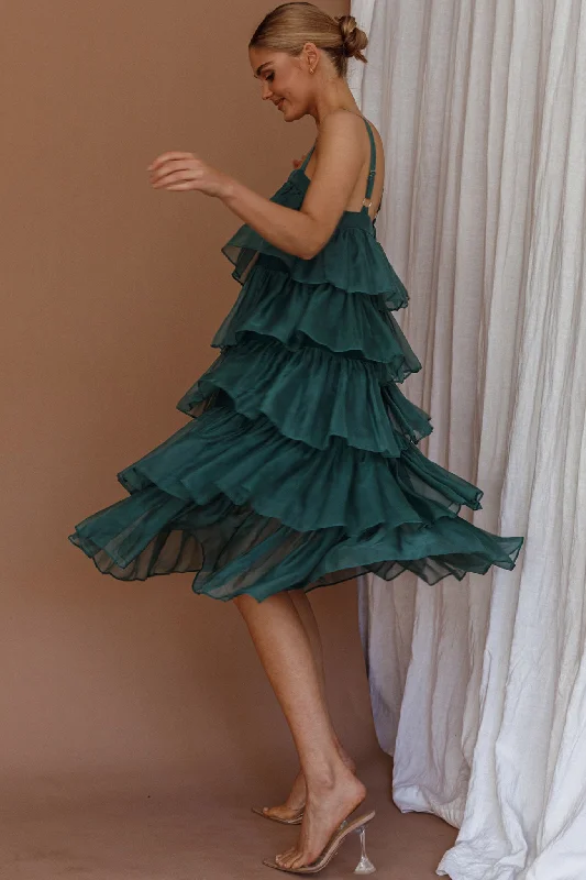 Merry Layered Frill Midi Dress Turtle Green Y2K midi dresses