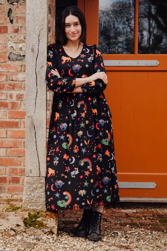 Sidney Midi Smock Dress - Black, Zodiac Rainbow Skies Revolve midi dresses