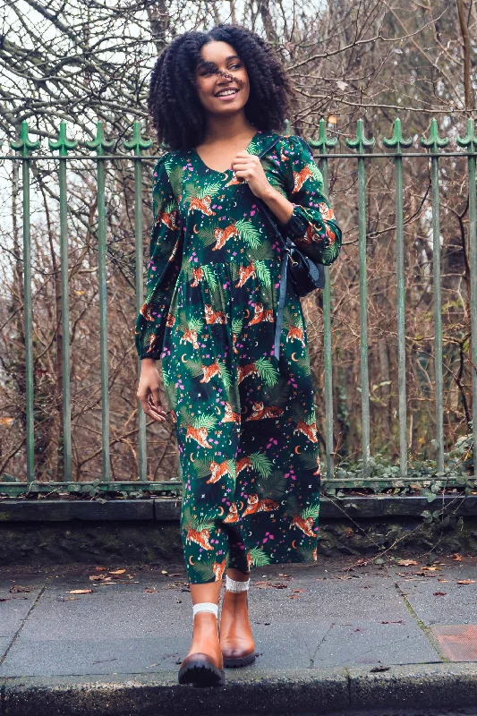 Sidney Midi Smock Dress - Dark Green, Tigers & Palms Boohoo midi dresses