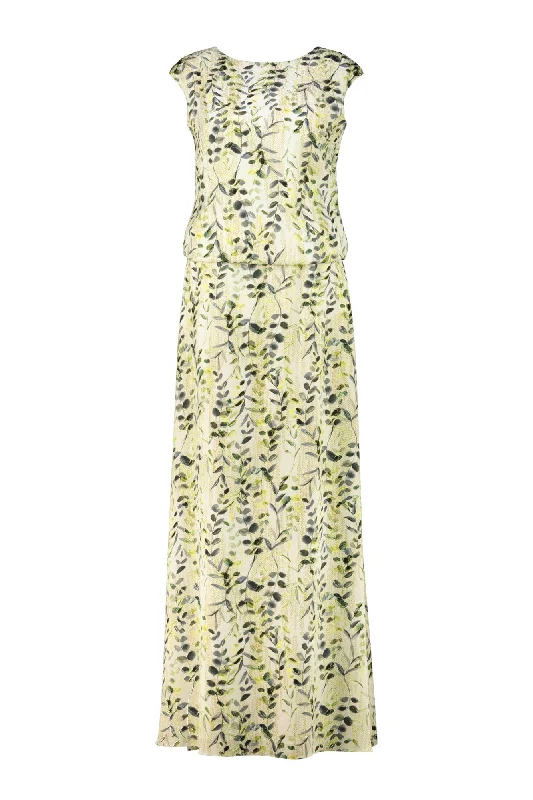 ADONIDIA OLIVE PATTERN SILK MAXI DRESS Flattering maxi dresses for all body types