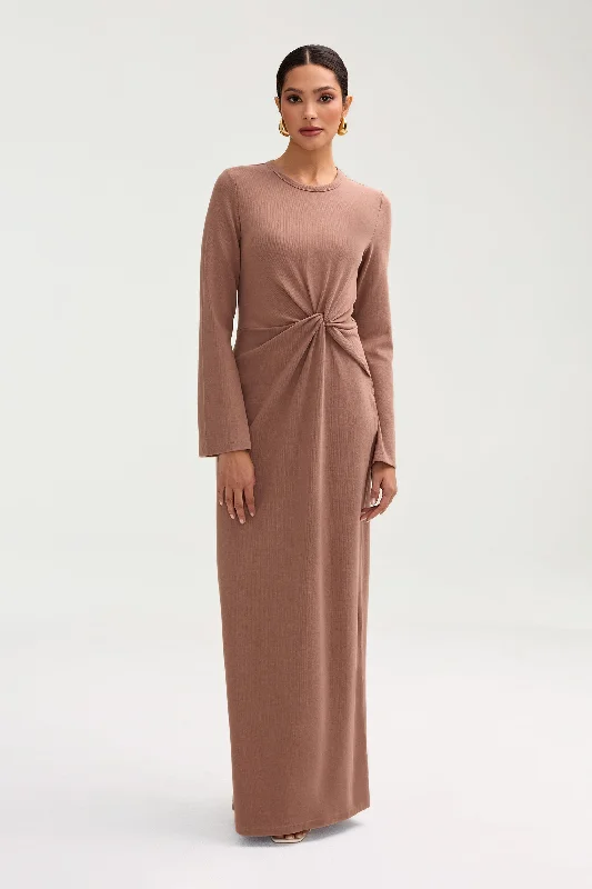 Aissia Ribbed Twist Front Maxi Dress - Brownie Urban Outfitters maxi dresses