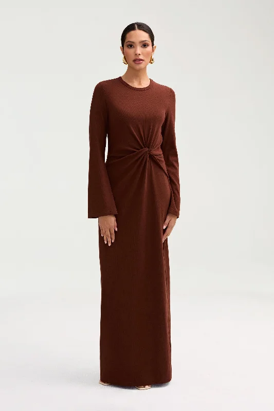 Aissia Ribbed Twist Front Maxi Dress - Chocolate Revolve maxi dresses