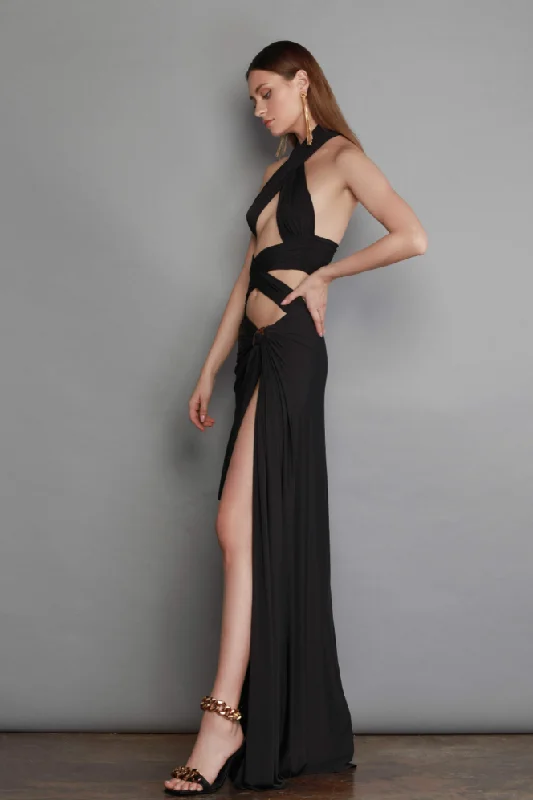 BRONX AND BANCO CLEOPATRA MAXI DRESS IN BLACK Denim maxi dresses