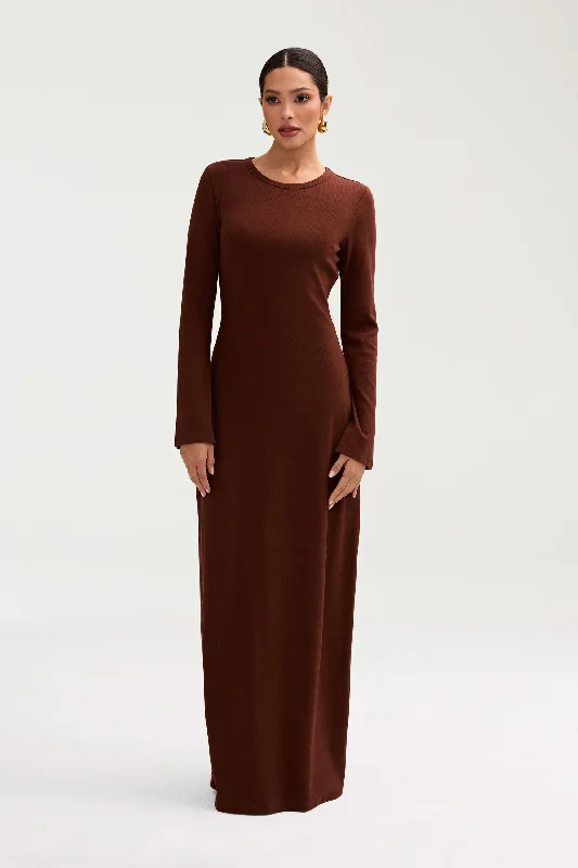 Ella Ribbed Split Cuff Maxi Dress - Chocolate H&M maxi dresses