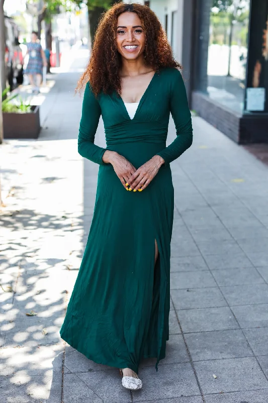 Hunter Green V-Neck Maxi Dress Best maxi dresses for petites