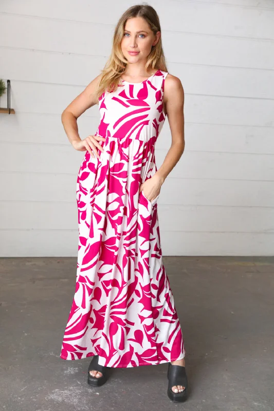 Magenta & White Floral Fit and Flare Sleeveless Maxi Dress (Open Pack) Affordable maxi dresses