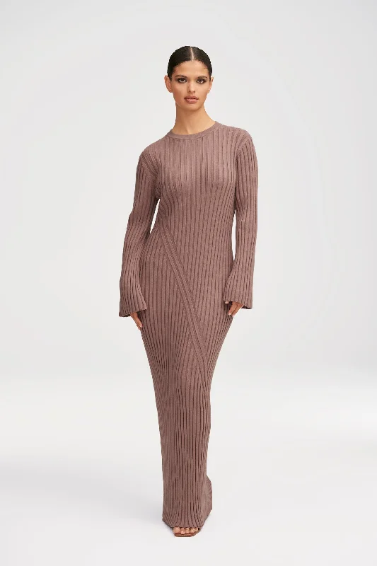 Melanie Ribbed Knit Maxi Dress - Taupe A-line maxi dresses