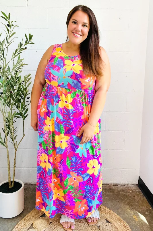 Diva Dreams Multicolor Tropical Floral Fit & Flare Maxi Dress (Open Pack) Date night maxi dresses